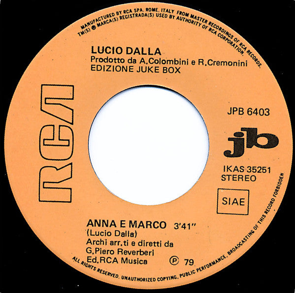 Lucio Dalla / Renzo Zenobi - Anna E Marco / Silvia (7", Jukebox)