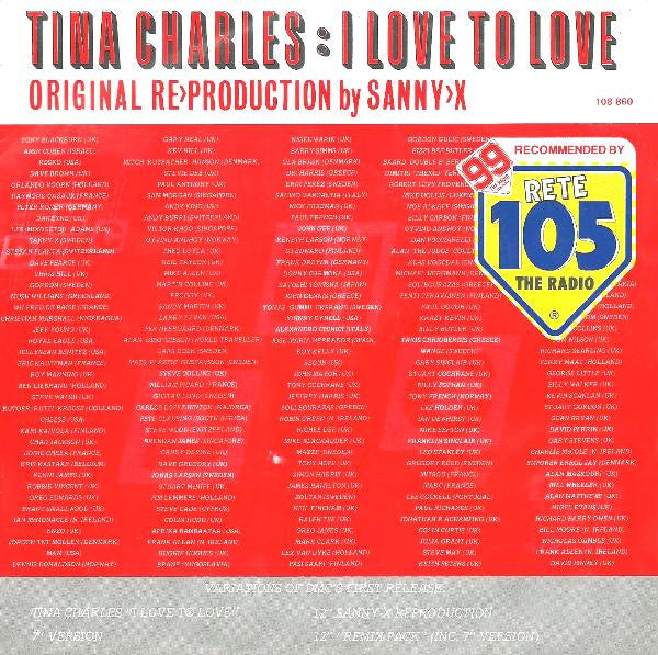 Tina Charles - I Love To Love (Original Re>Production By Sanny-X) (7")