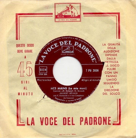 Gilbert Bécaud - Mes Mains = Le Mie Mani / Me-Que, Me-Que (7")