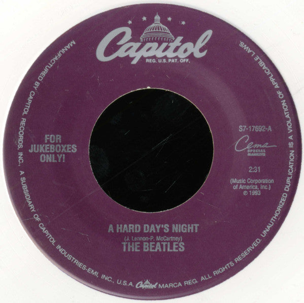 The Beatles - A Hard Day's Night (7", Single, Jukebox, RE, Whi)
