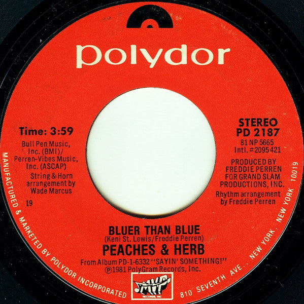 Peaches & Herb - Bluer Than Blue / Go With The Flow (7", Single)