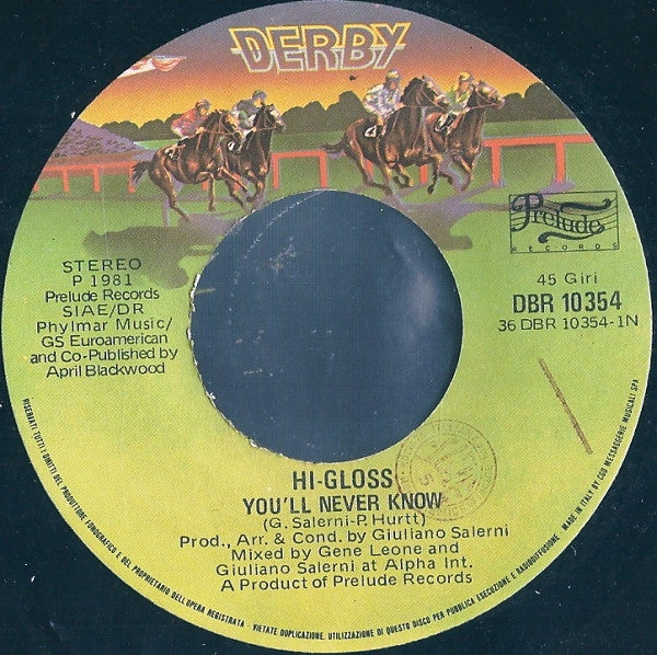 Hi-Gloss - You'll Never Know (7", Single)