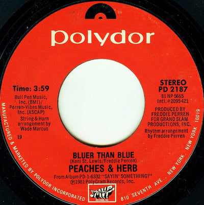 Peaches & Herb - Bluer Than Blue / Go With The Flow (7", Single)