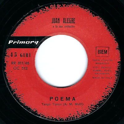 Juan Allegre E La Sua Orchestra - Poema (7", Mono)